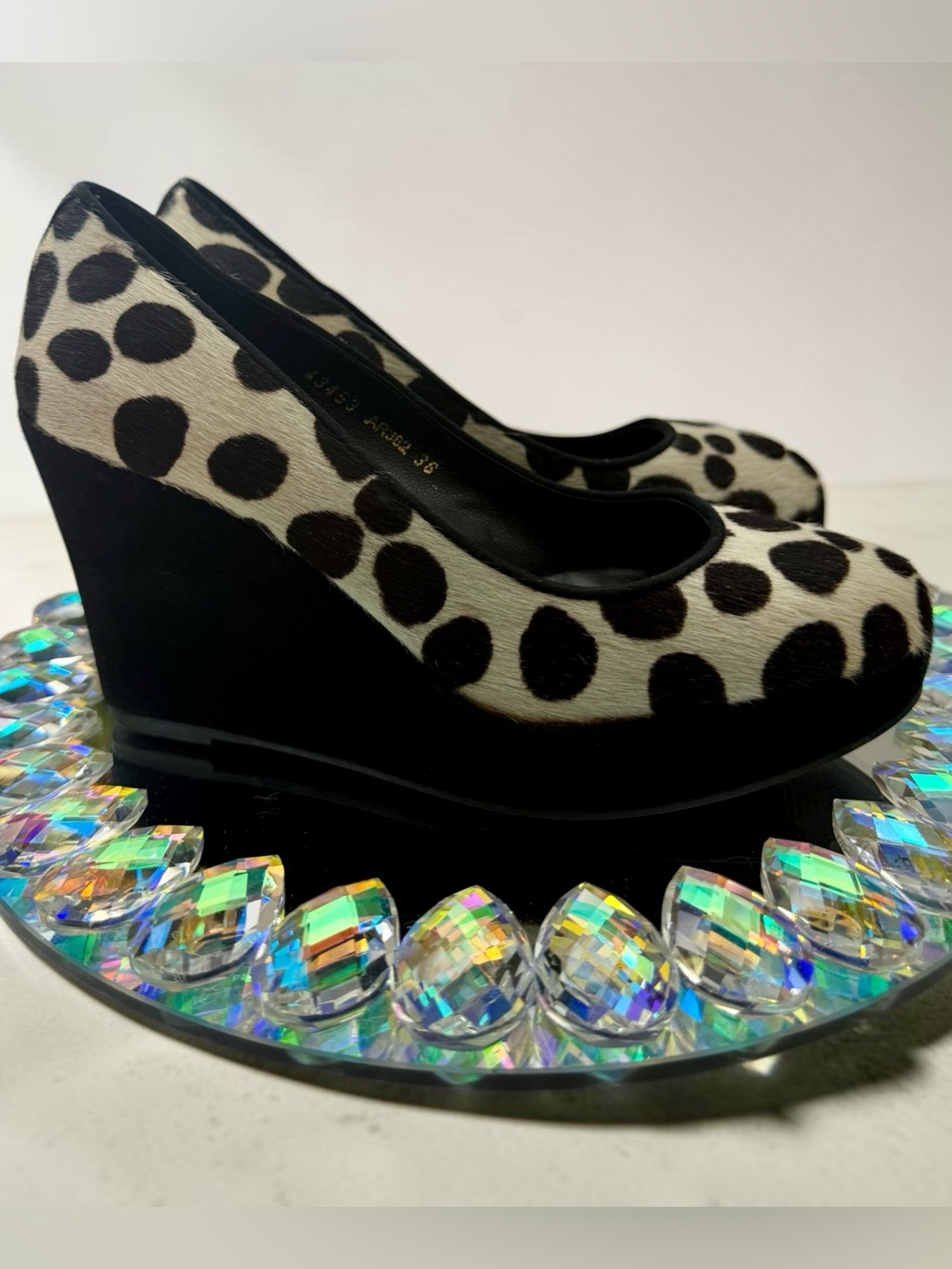 Boden Women’s Calf Hair Polka Dot Wedge Pumps Black Ivory EU 36 US 6